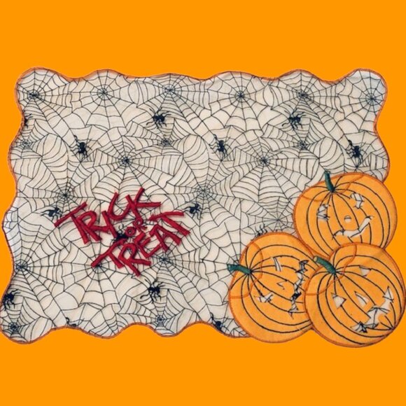 Halloween Sheer Organza Embroidered Place Mats -4 - Picture 1 of 5